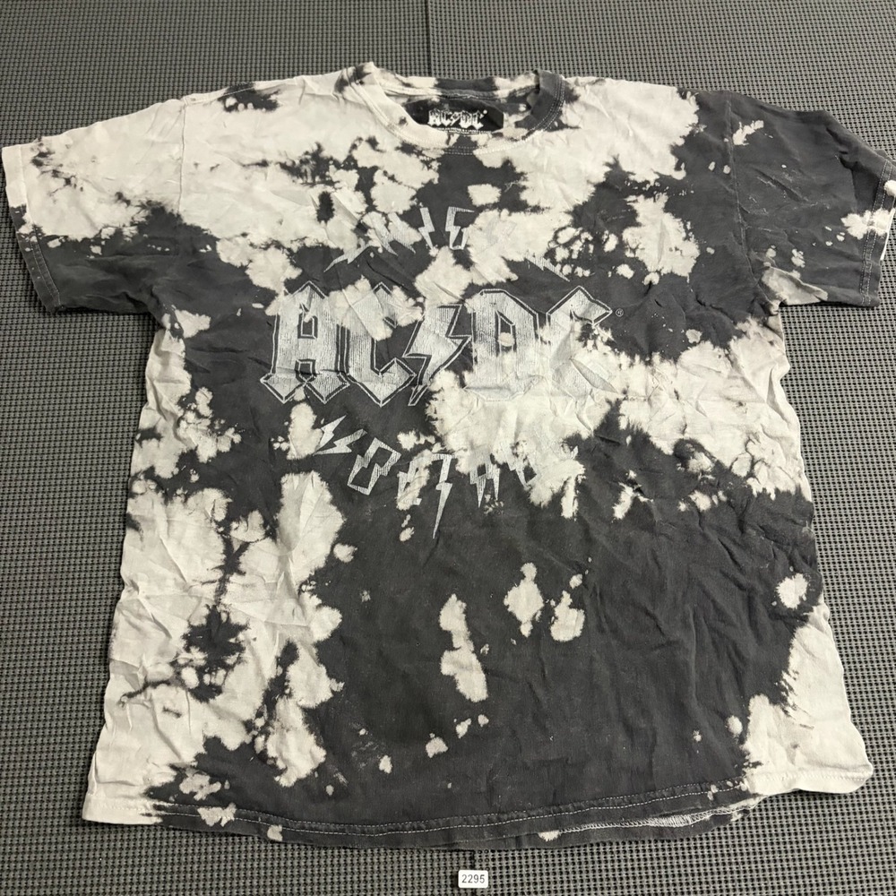 AC/DC Band Graphic Tie Dye T-Shirt Black White Mens Size M/L Short Sleeve
